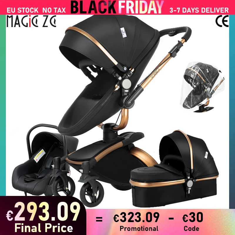 Deluxe Baby Stroller 3 in 1 Waterproof High Landscape Luxury Travel System with Car Seat Baby Cars Large Storage Basket Stroller