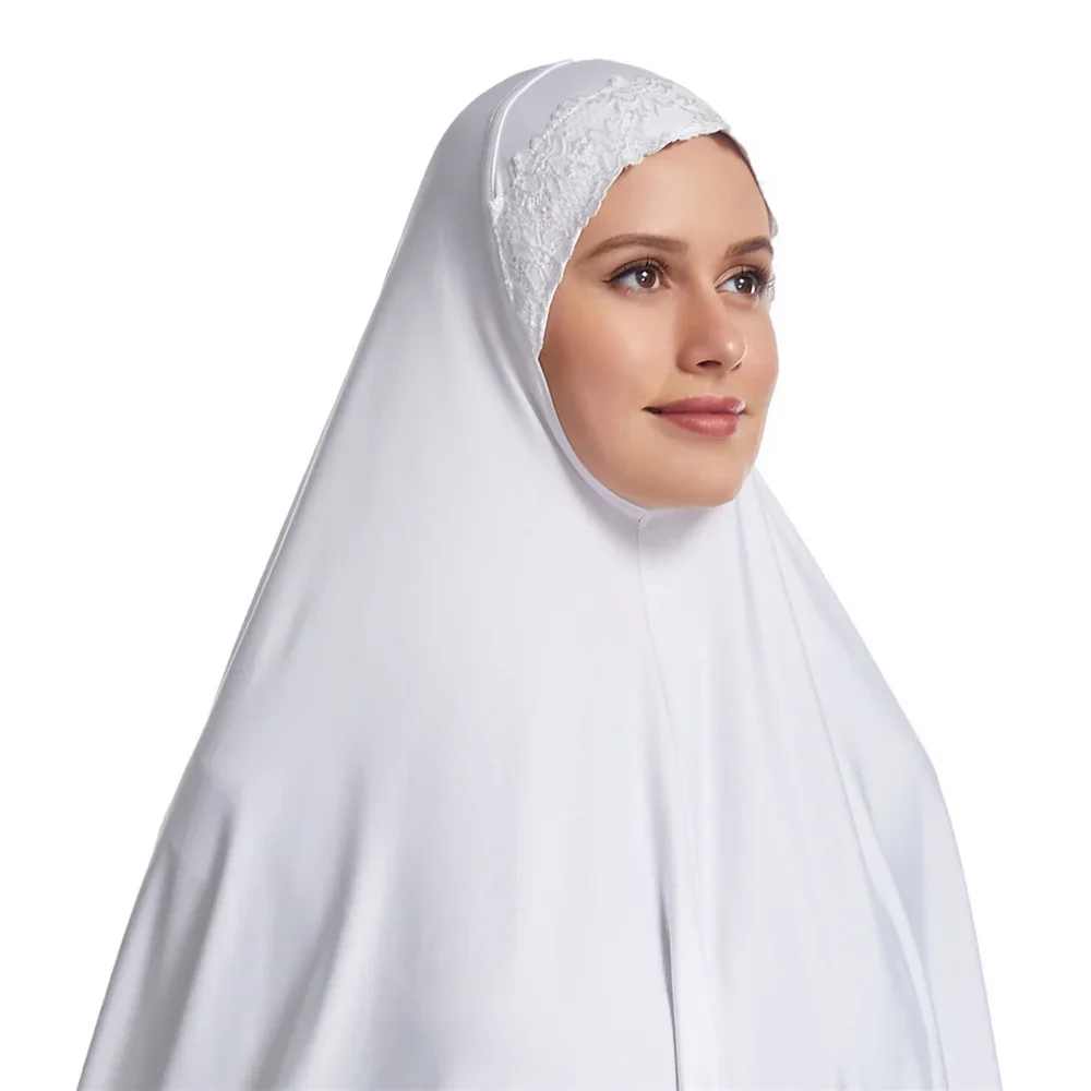 Lace Khimar Large Hijab Muslim Women Long Scarf Overhead Burqa Islamic Prayer Garment Arabic Niqab Nikab Headdress Abaya Scarves
