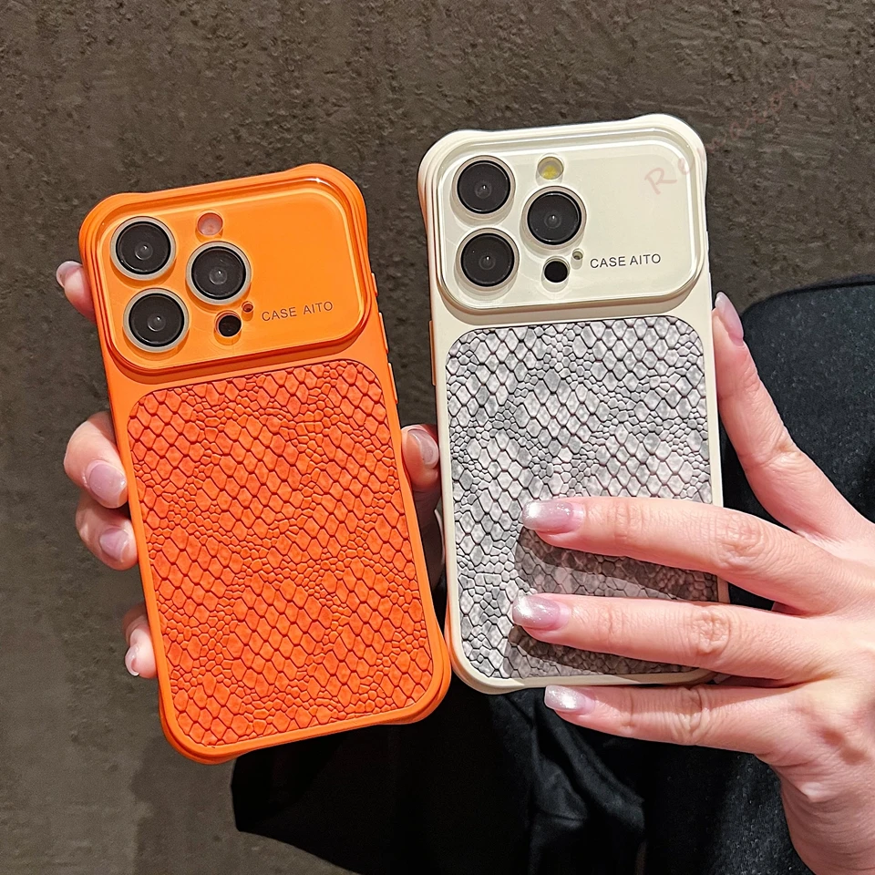 Camera Lens Protector - Yılan Derisi Desenli Büyük Pencereli Telefon