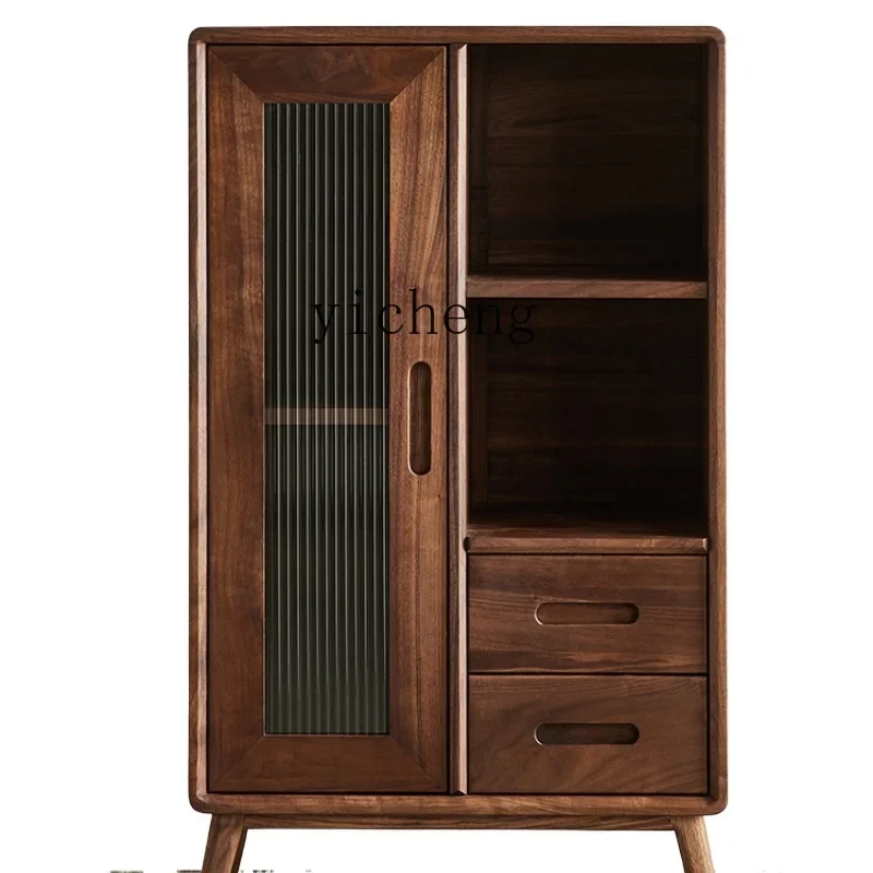 

ZK Black Walnut Small Wine Cabinet Simple Solid Wood Locker Living Room Home Tea Side Cabinet