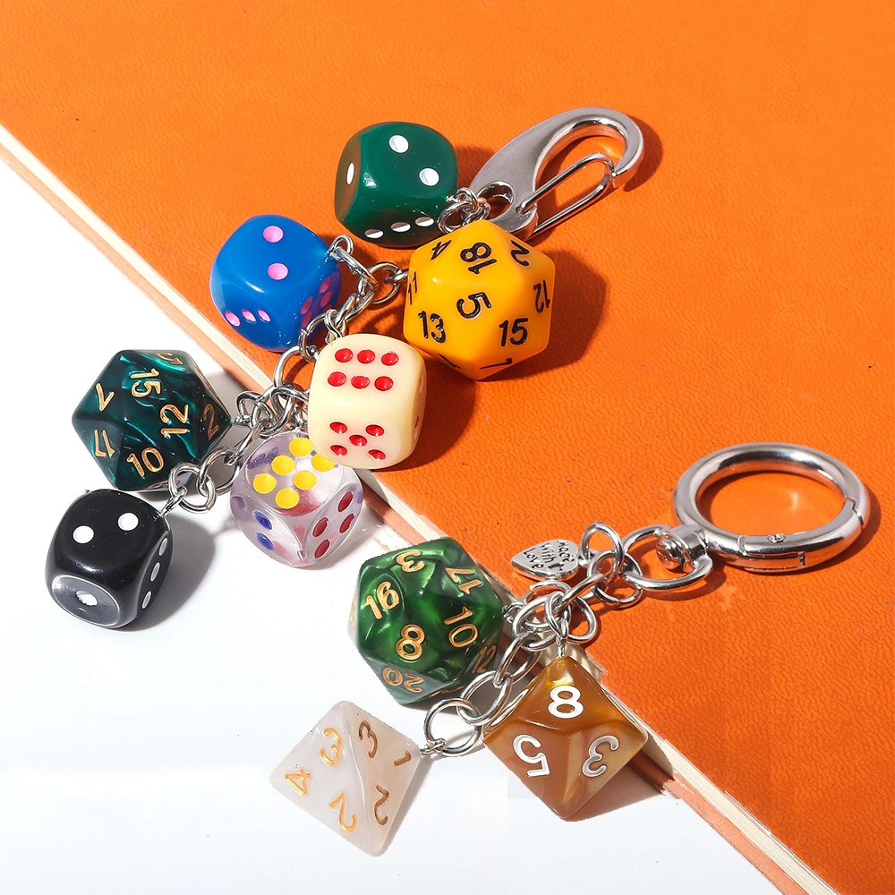 Hiphop Black Dice Keychain Y2K Ins Multi-sided Lucky Dice Keyring Pendant Men Women Car Mobile Phone Backpack Jewelry Gift