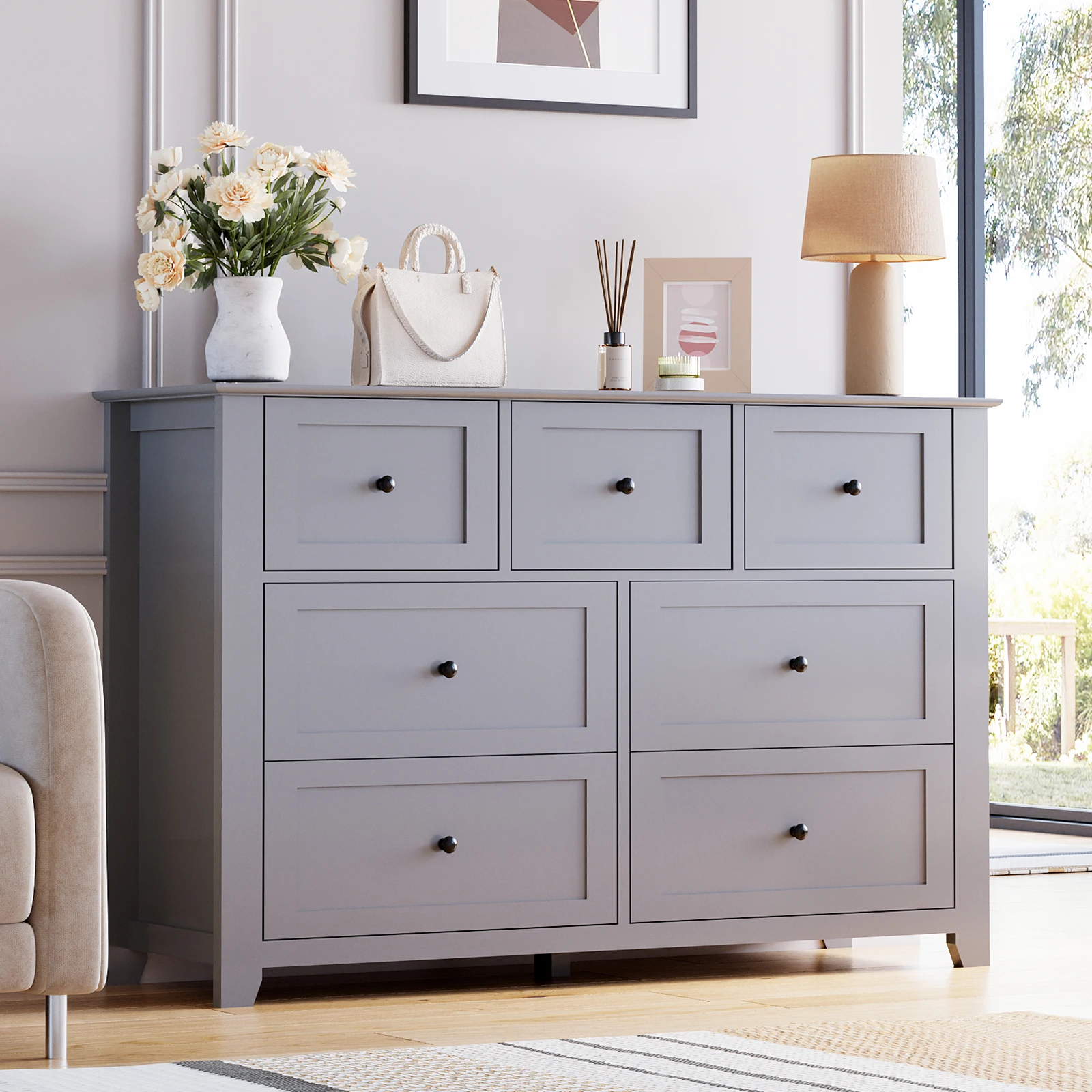 Spacious 7 Drawer Dresser for Bedroom Storage – Modern Wooden Chest with Deep Drawers & Metal Handles – Ideal for Clothes, Closet, Entryway, or Living Room – Available in White, Grey, Black