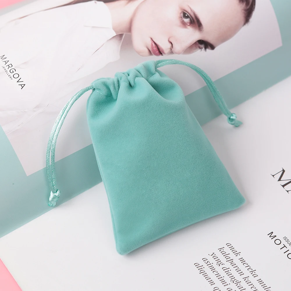 5PCS  Jewelry Velvet Drawstring Bag Packaging Display Green Favors Pouch Gift Ring Earring Necklace Bracelet Pendant Storage