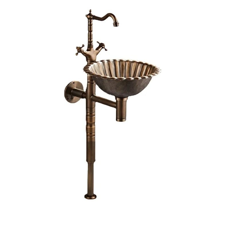 Telephone Shower Double handles Antique Brass Freestanding Bath Faucet