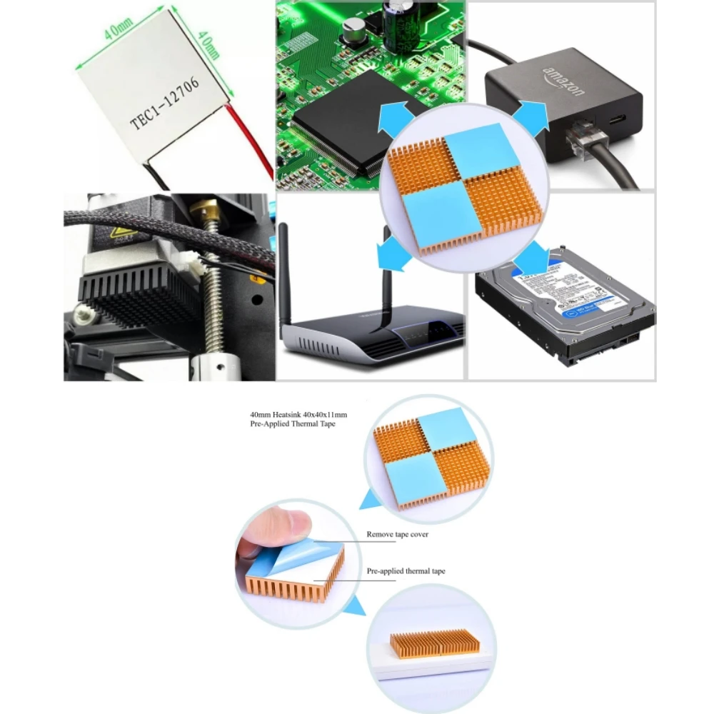 4Pcs 40mm Heatsink Back Side Thermal Conductive Tape Heatsink Kit 3D printer consumables 40mm x 40mm x 11mm Heat Sink Cooler view 3