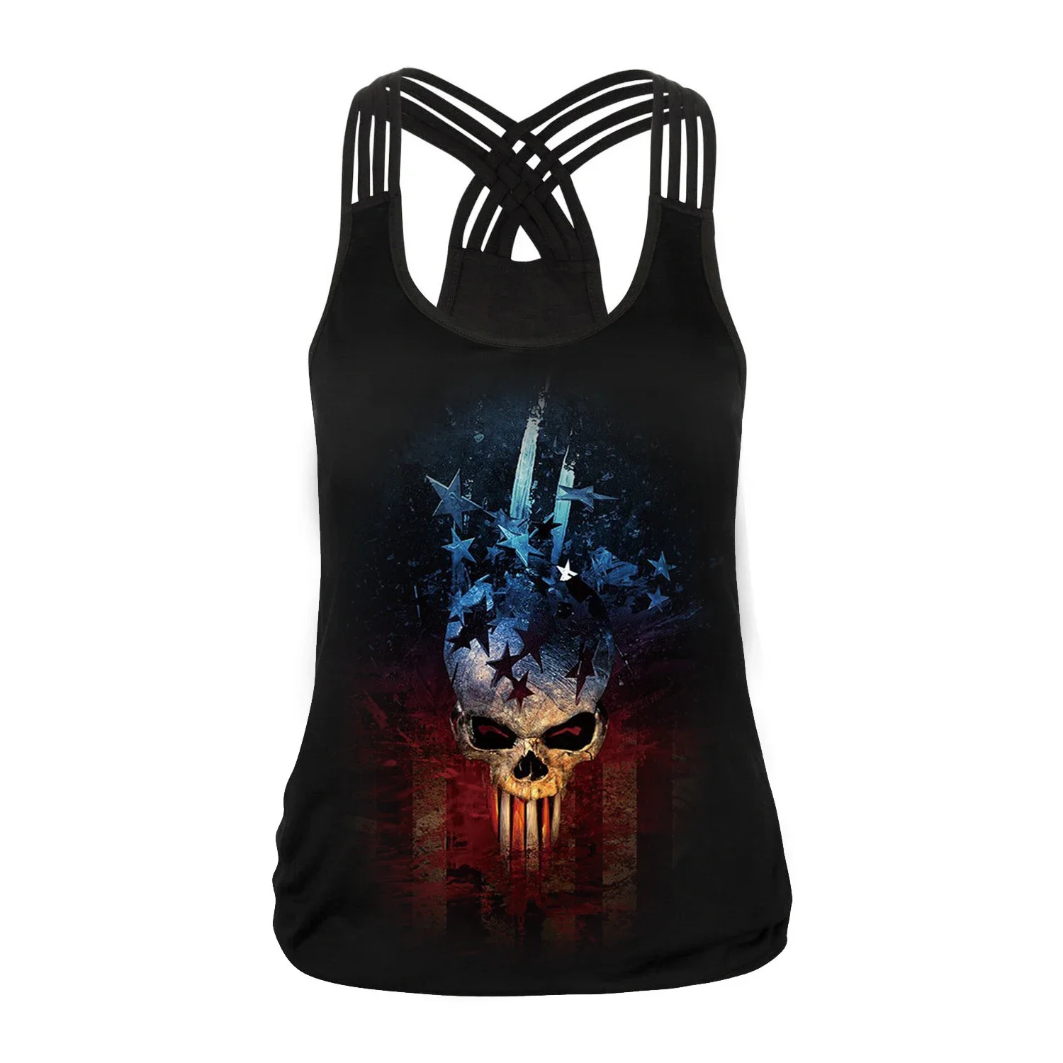 Halloween Hollow Out Women Tank Tops Streetwear Skull Pattern Tops Print Gothic Rose Vest Sleeveless Fitness