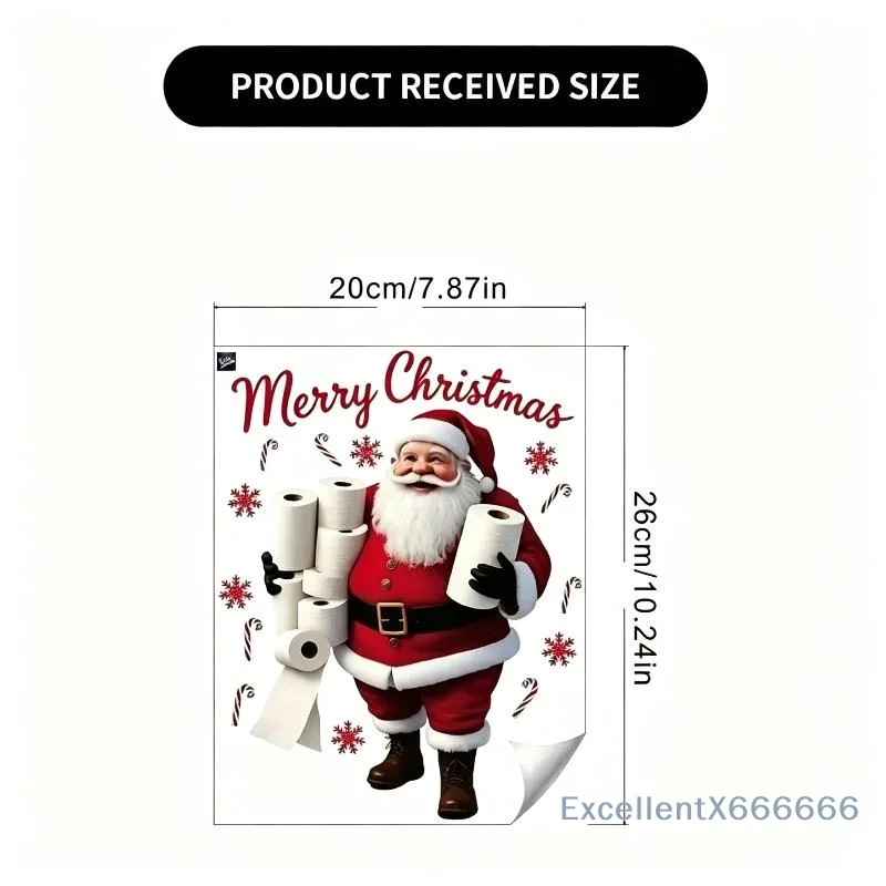 Funny Santa Toilet Lid Sticker Self-Adhesive Waterproof Easy Apply Decal for Bathroom Christmas Party Decor