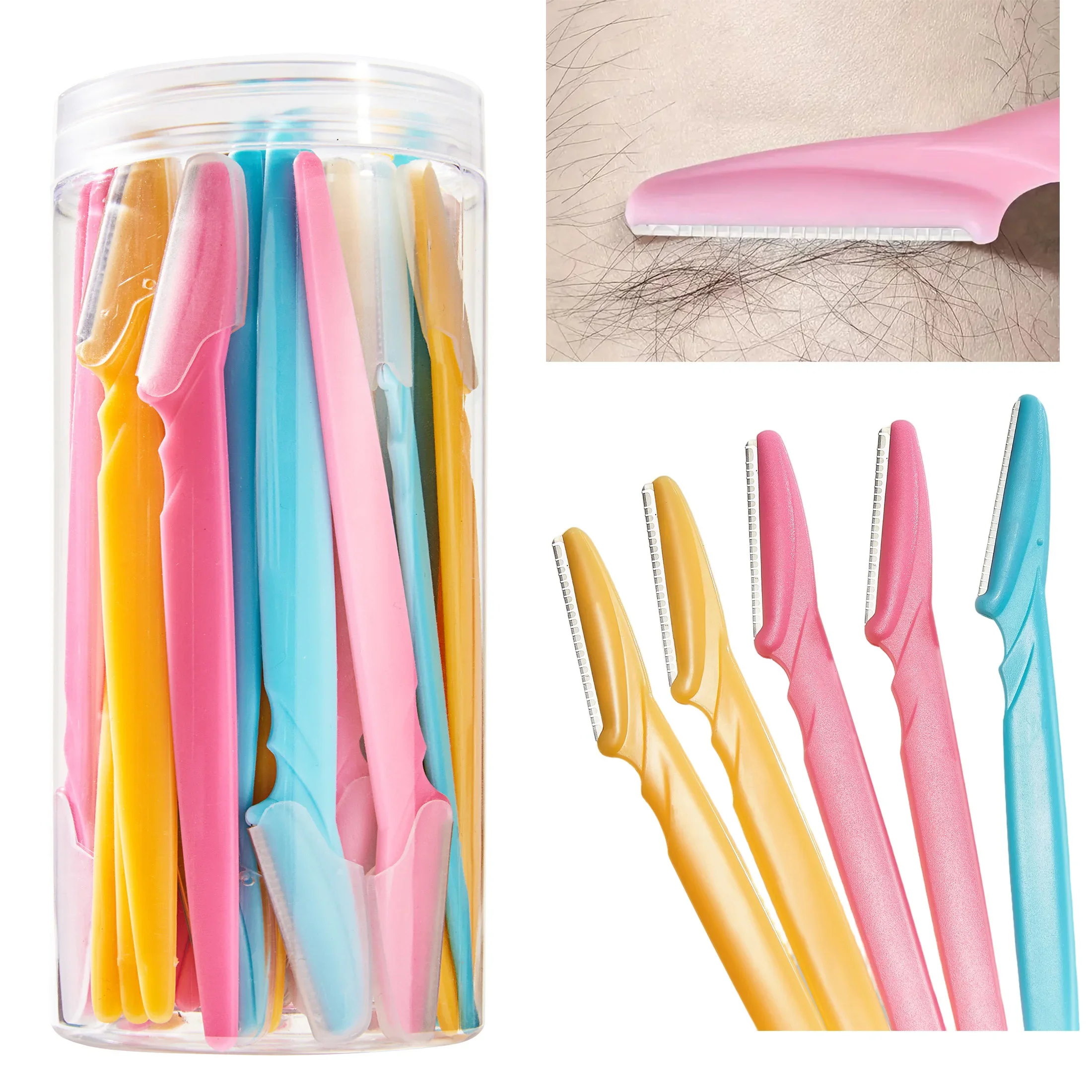30Ppcs Bottle Eyebrow Razors With Container Facial Eye Brow Trimmer In Case Hair Removal Shaver Safe Blades Trimming Tools