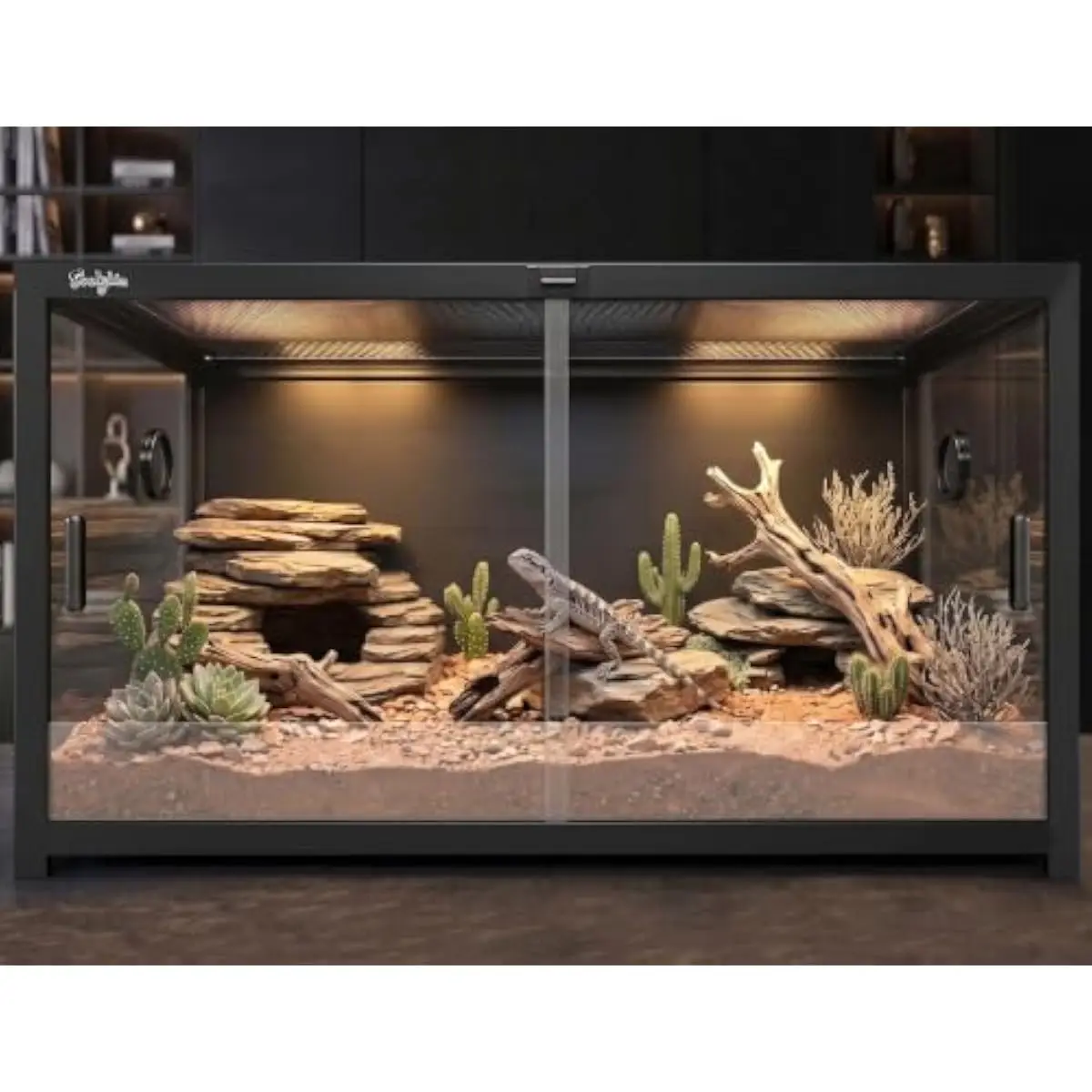 68 Gallon Horizontal Reptile Habitat with Front-Sliding Tempered Glass Access Panels, Removable Mesh Top for Full UVB Penetratio
