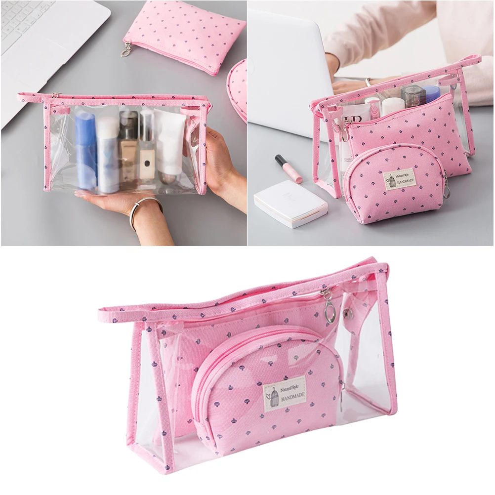 

1 Set of PVC Multifunctional Makeup Bags Portable Storage Bag Case Water-proof Toiletry Bag (Pink)