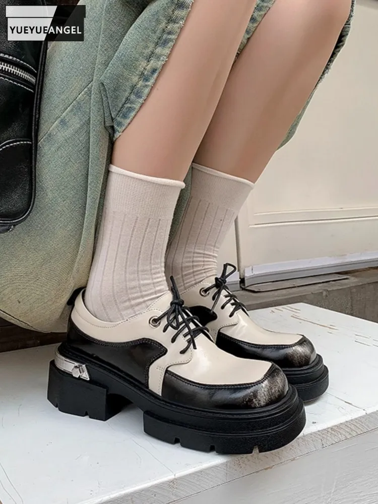 جديد إمرأة خمر جولة تو منصة سميكة 6 سنتيمتر انقسام الجلود أنيقة السيدات موضة مريحة الدانتيل يصل تنوعا أحذية عادية #1