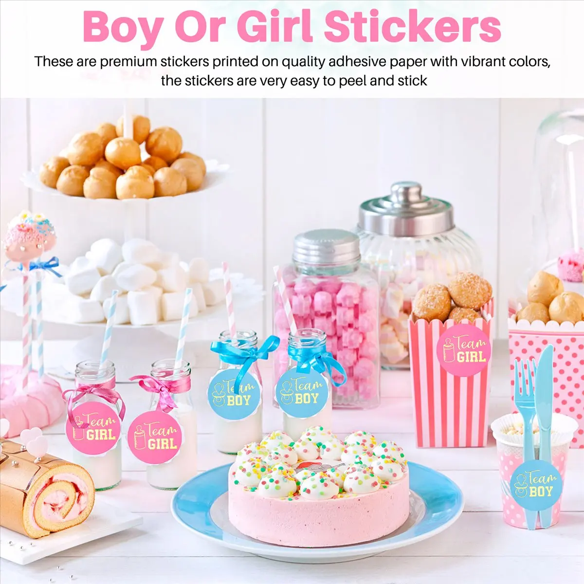 A56K 48 Pieces Gender Reveal Stickers Games Team Boy & Team Girl Perfect Gender Reveal Party Supplies Boy and Girl Stickers