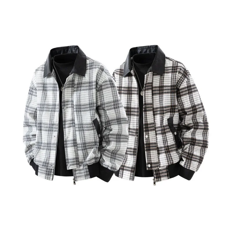 2025 الرجال معطف الخريف جديد منقوشة المرقعة رفض طوق ملابس خارجية الذكور عادية سحاب أكمام طويلة تنفس اليومية رجل سترة #5