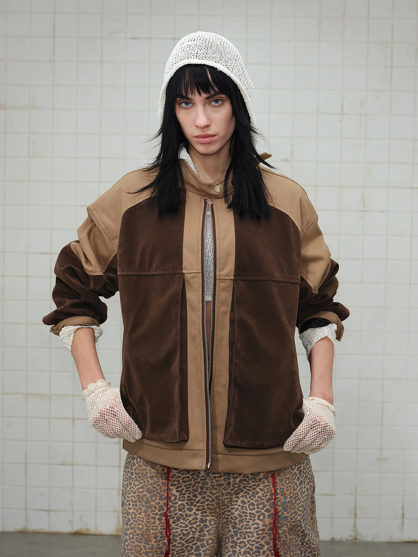 

Retro American Splice Color Suede Motorcycle Jaet Spring Spor Couples Match Loose Fit Youthful ular Outerwear