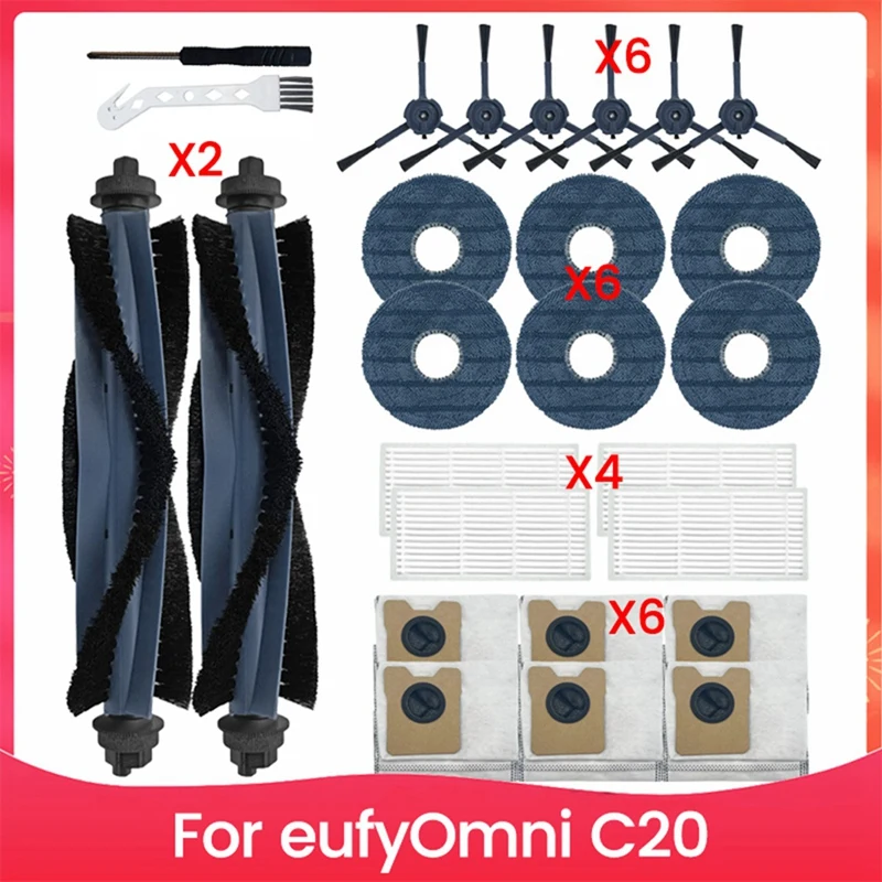 

AA21-Replacement Parts For Eufy Omni C20, Robot Vacuum Accessories With 1 Roller 5 Filter 5 Side Brush 4 Mop Pad 4 Dust Bag