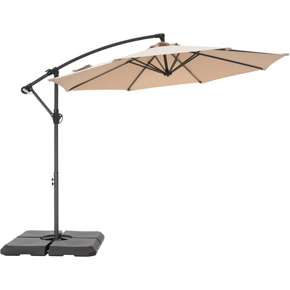 

10ft Offset Patio Umbrellas with Base Included, Outdoor Market Hanging Umbrella with 8 Ribs for Deck Pool Porch Backyard, Beige