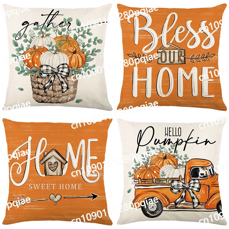 Autumn Harvest Series Pillow Cover Linen Printed Pumpkin By Pillowcase Living Room Bedroom Decoration Cushion Cover Amazon