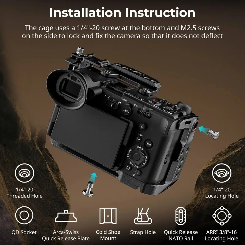 SmallRig 5587 Cage for Sony FX2, Camera Cage Rig Kit With Top Plate Cable Clamp Cold Shoe NATO Rail, Kit w Handle Wrist Strap