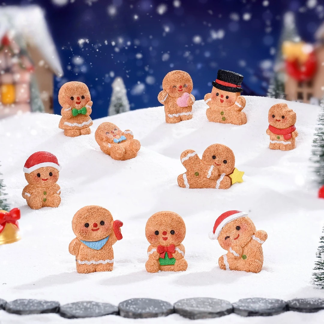 10 Uds Mini figuritas navideñas de hombre de jengibre ornamento muñeco de nieve Micro paisaje casa de muñecas DIY casa de muñecas decoraciones navideñas