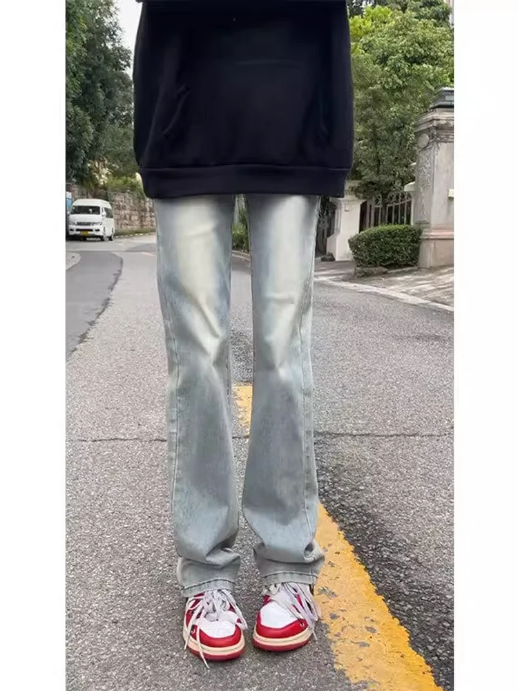 

Мужские джинсы Waed светло-голубого цвета в американском уличном стиле, прямые, слегка расклешенные, из смесового хлопка, молодежный тренд