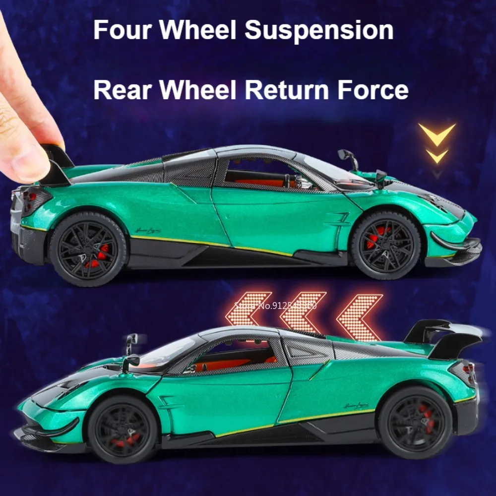 Coche deportivo PAGANI Huayra BC a escala 1:24, modelo de juguete de Metal fundido a presión, absorción de impacto, sonido, luz, vehículos extraíbles para niños, regalos