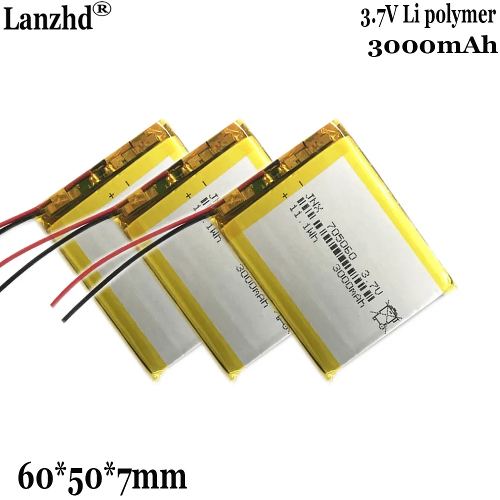 1-20pcs 3.7V Li polymer lithium battery For solar light car air purifier 3000mAh rechargeable battery 705060