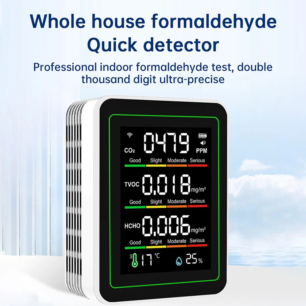 Tuya WIFI 5-In-1 Formaldehyde Monitor Carbon Dioxide Detector 2.8-Inch Color High-Definition Display Screen Air Quality Monitor