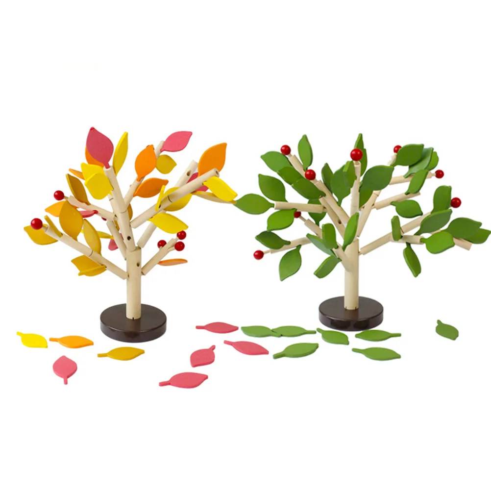 1 Set Wooden Tree Hand-Eye Coordination Colorful Diy Puzzle Game Educational Leaf Insertion Playset Montessori