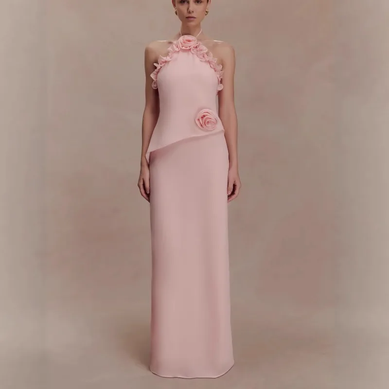 

Tsiisd Elegant Floral Print Maxi Dress Women Backless Necklace Slim Fashion Evening Party Wedding Dresses Female Dress New 2026