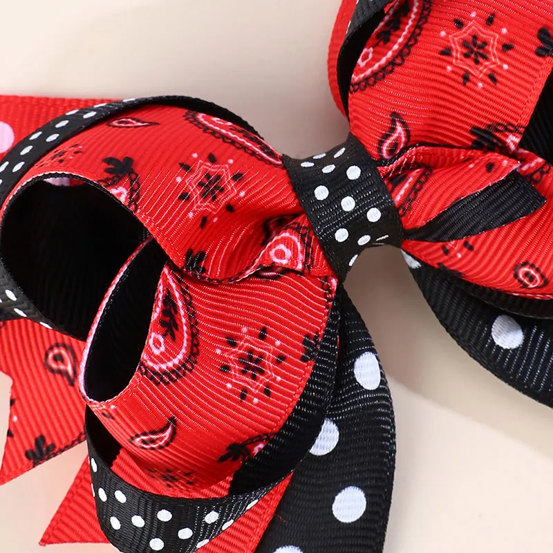 Fashion Ribbon Print Hair Bows Clips For Girls Cute Cowboy Hairpins Barrettes Kids Headwear Handmade Hair Accessories