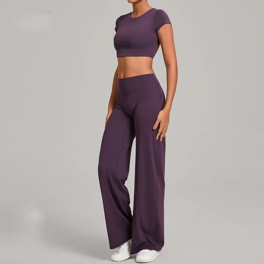 Tight-Fitting Backless Yoga Quick-Drying Straight-Leg Pants Sports Fitness Running Two-Piece Set for Women Gym Workout Yoga Suit - Image 5