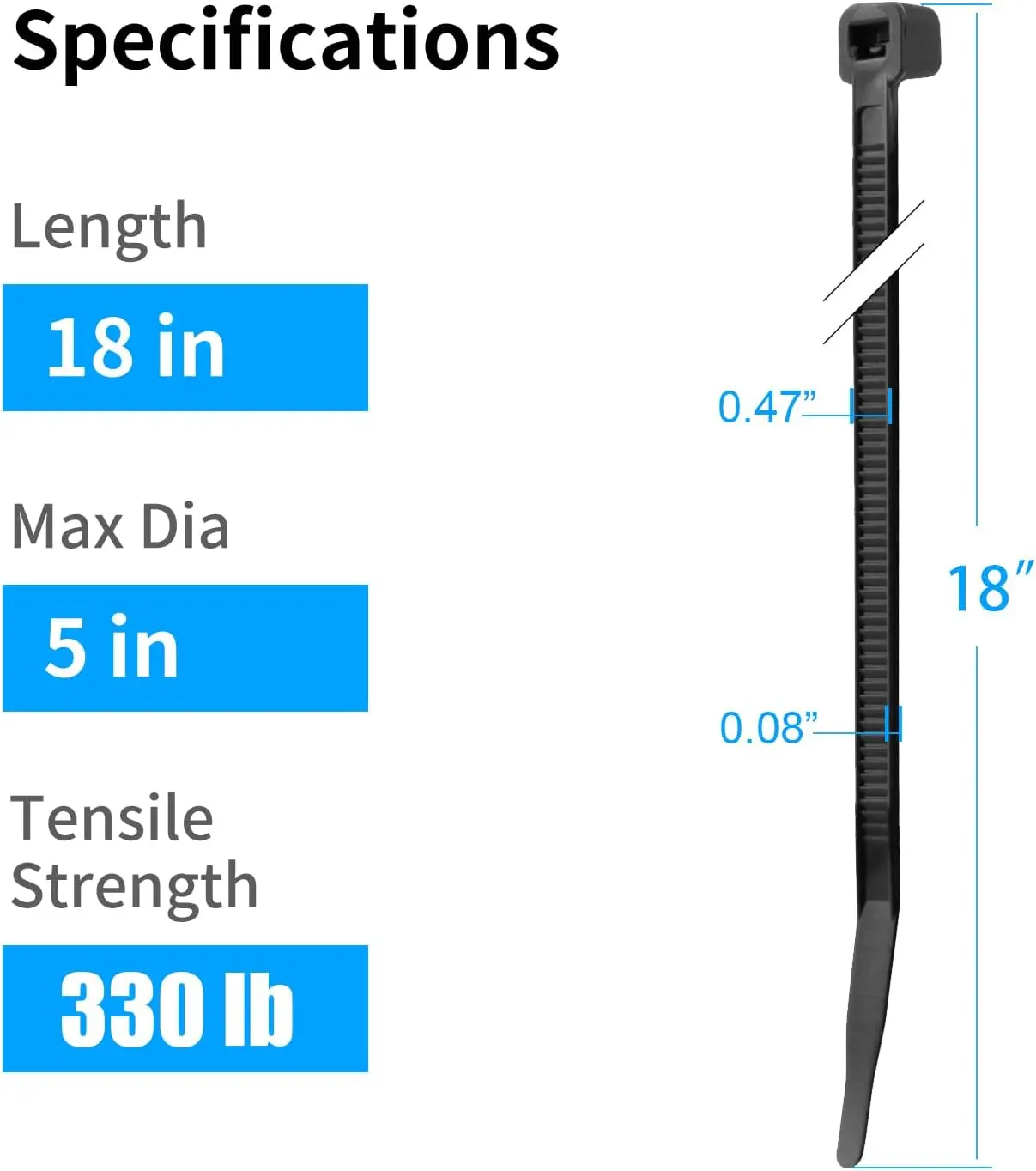 18 Inch Black Large Zip Ties Heavy Duty 300 PACK, 330 LBS Ultra Exclusive Strong Plastic Wire Ties, Large Cable Ties