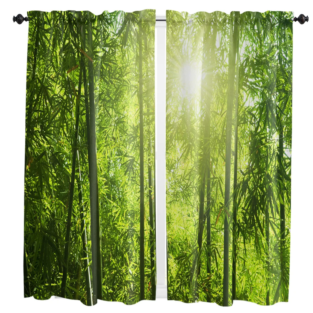 

3D Printing Bamboo Plant Vintage Retro Shabby Thin Window Blinds Curtains For Kids Bedroom Living Room Hall Kitchen Decor Drapes