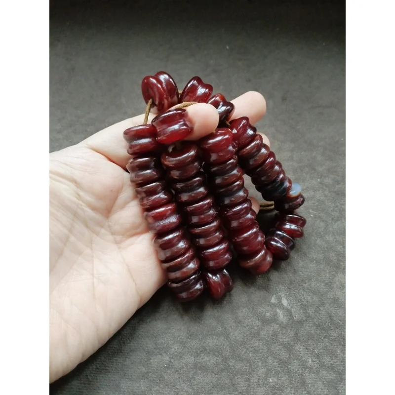 

Tibetan Backflow Old Wrapped Pulp Burgundy Agate Hollow Bead a String of 30 Beads