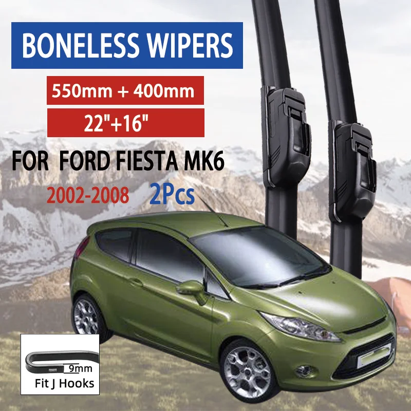 For  Ford Fiesta MK6 2002-2008 Car Front Wiper U-type Soft Rubber Boneless Wiper HD Quiet Durable Automotive Wiper  22\