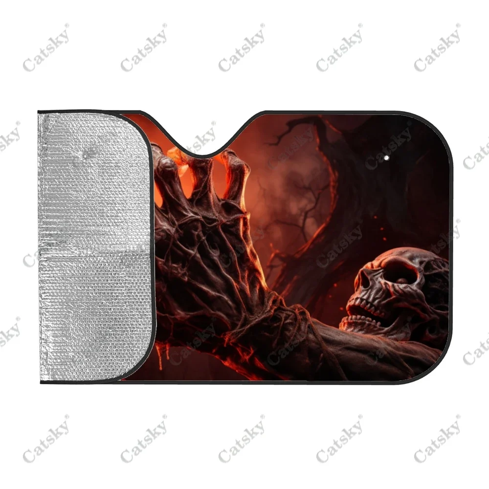 Skull Creepy Demons Car Windshield Sunshade, Front Auto Car Windshield Sun Shade Blocks Uv Rays Sun Visor Protector