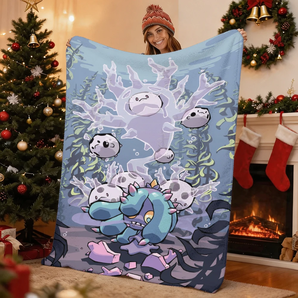Pokemon Pikachu Gengar Bulbasaur Charmander Squirtle Psyduck Flannel Throw Blanket Soft Warm Blanket for Sofa Bed Home Decor Gif