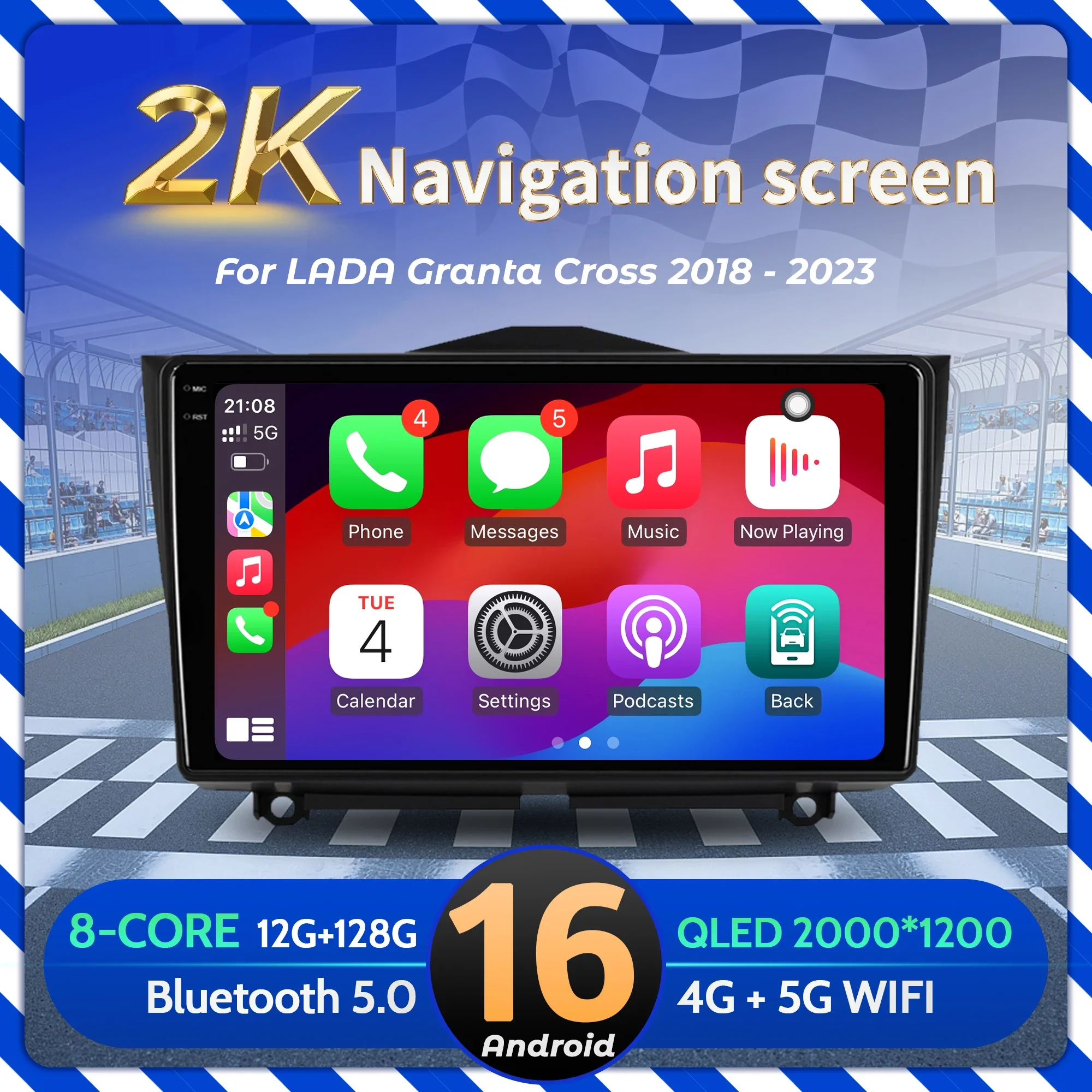 9 inch Car Radio Android 16 For LADA Granta Cross 2018-2023 BT Carplay Multimedia Navigation Head Unit 2K QLED Screen