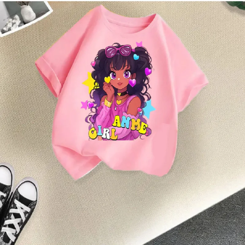 Children's Short-Sleeved Summer 2026 New Collection: Girls' T-shirt – Round Neck, Loose Fit, Cartoon Style Casual Wear – Childre