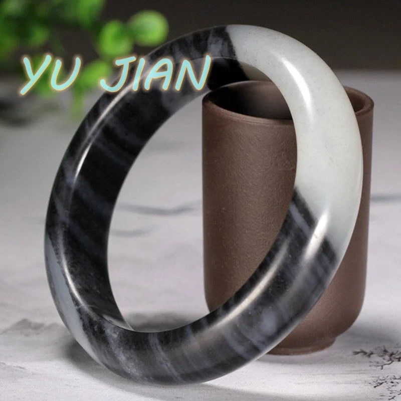 

Charm Original Ecological Texture Natural Gold Silk Jade Hetian-Jade Gobi Ink Black White-Jade Bracelet Bangle Handring Jewelry