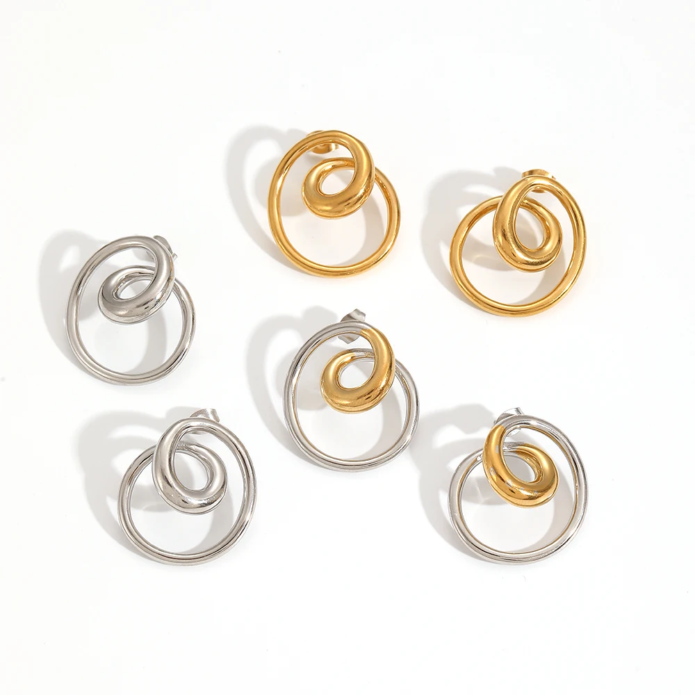 Edelstahl-Charm-Spiral-Creolen, glattes Metall, hochwertig, poliert, wasserdichter Schmuck – Detail 6