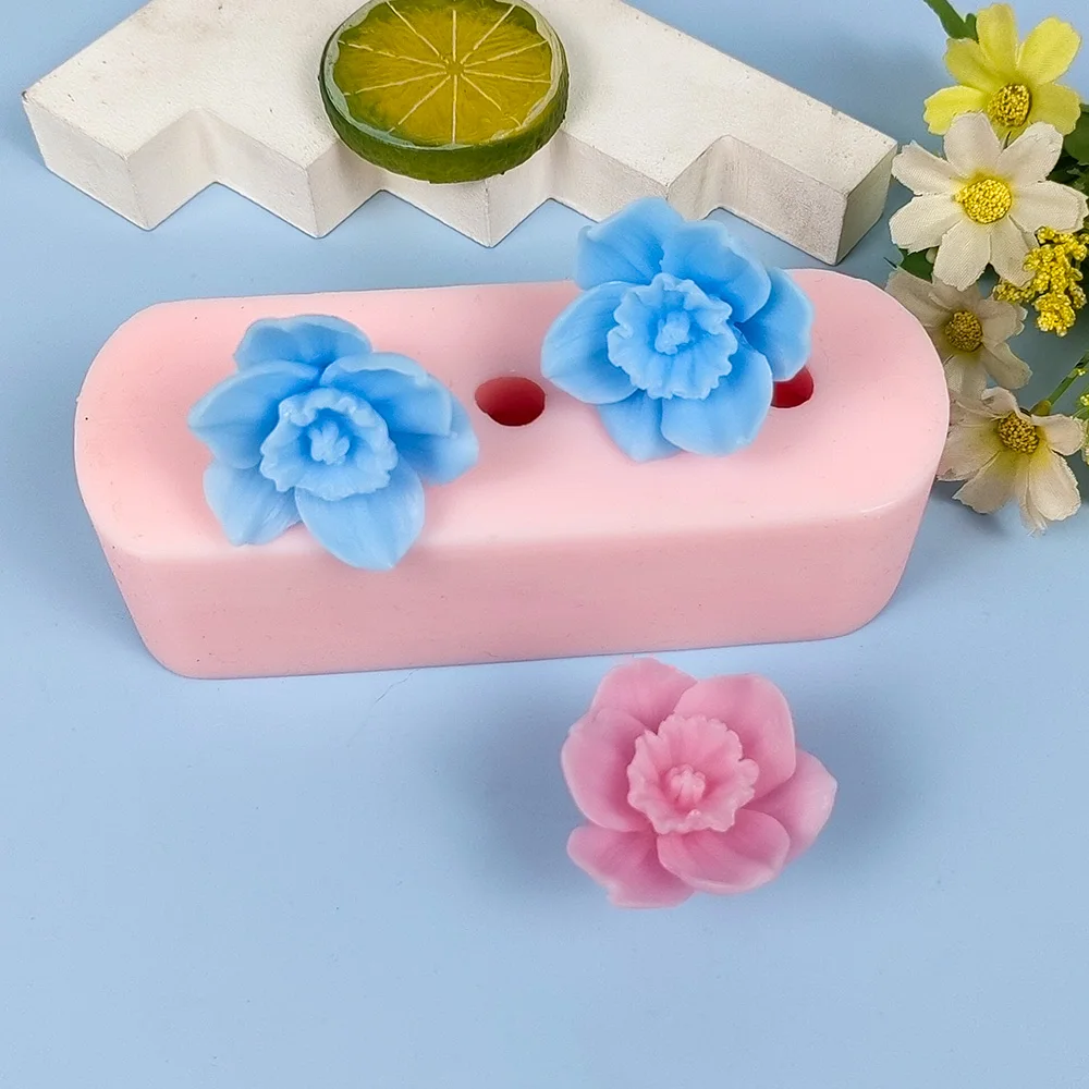 3 Holes Silica gel 3D molds Flower Shape silicone soap mold candle aroma mould soap making moulds resin clay molds