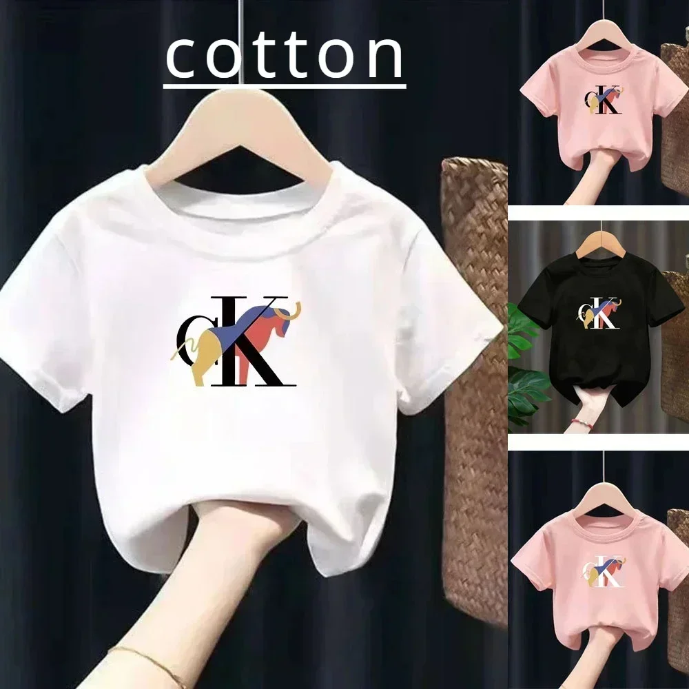 Summer Short Sleeve Brand Print Fashion Cotton Teen Kids T-shirt Boy Girl Y2K Children Clothes Funny Casual Baby Tee Tops