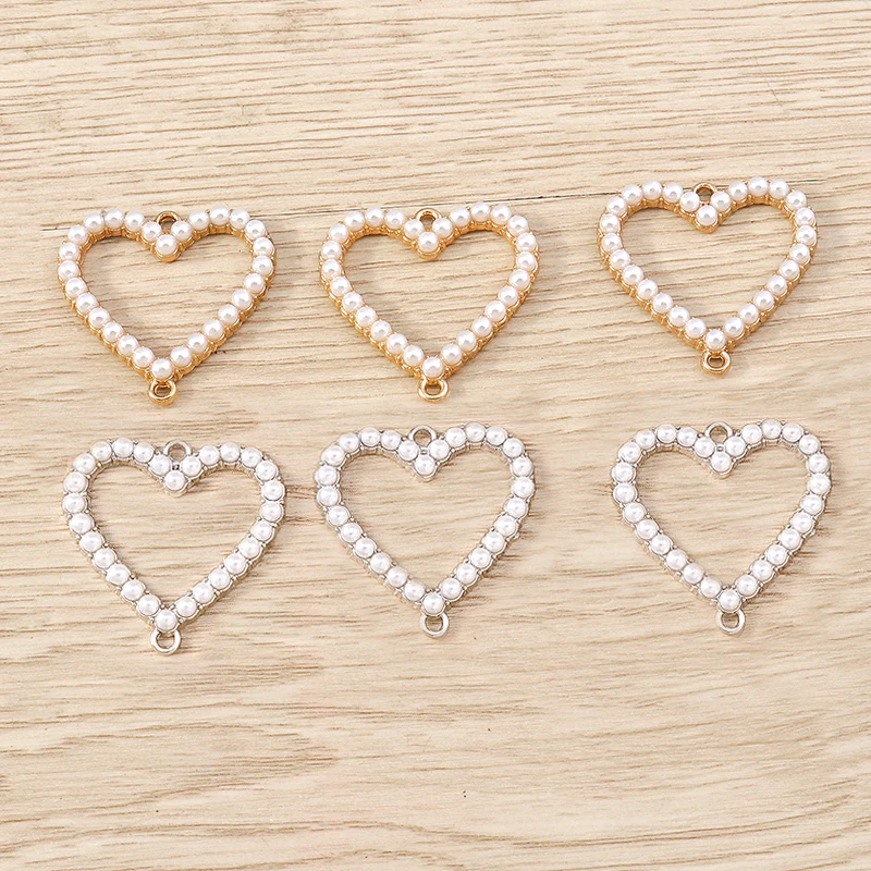 

Tusember 10pcs 26*26mm Elegant Double Hole Love Pearls Heart Charms for Jewelry Making DIY Handmade Bracelets Necklaces Crafts