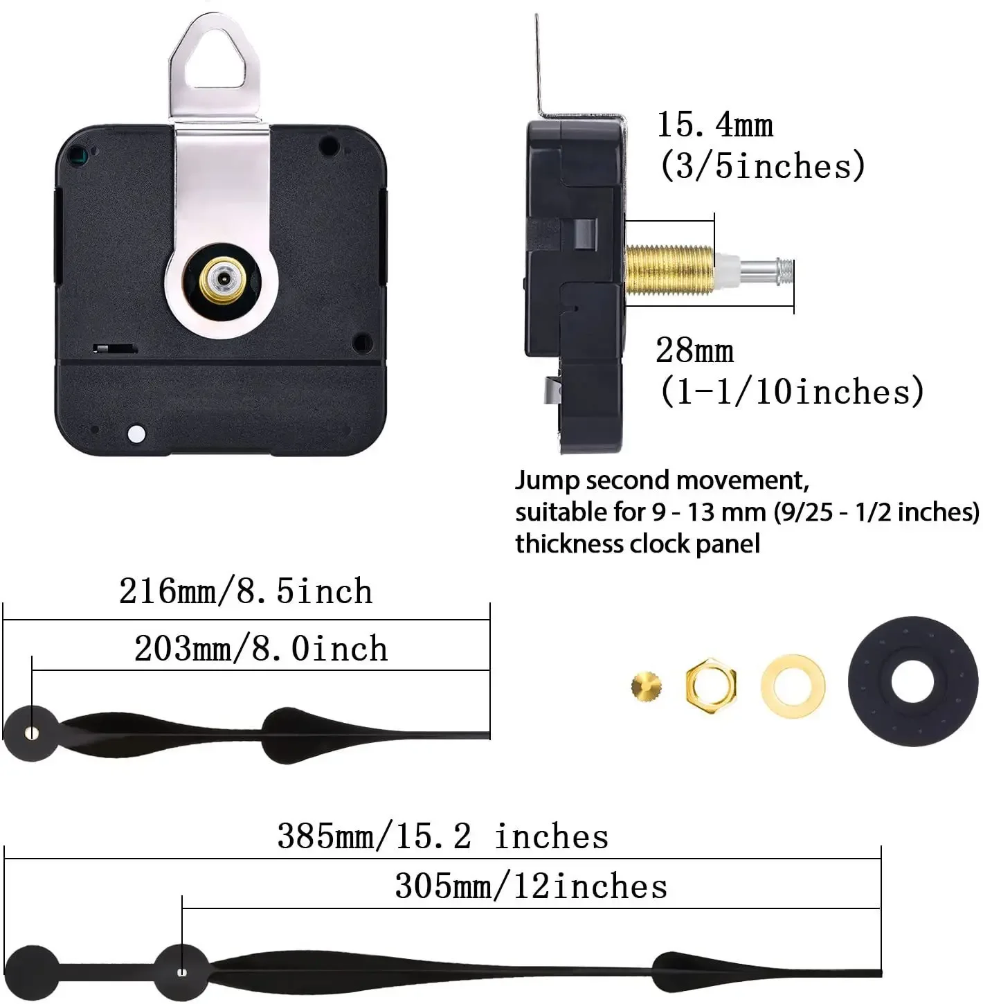 Precision Quartz Clock Movement with 12 Inch Metal Clock Needles DIY Clock Movement Set Accessories