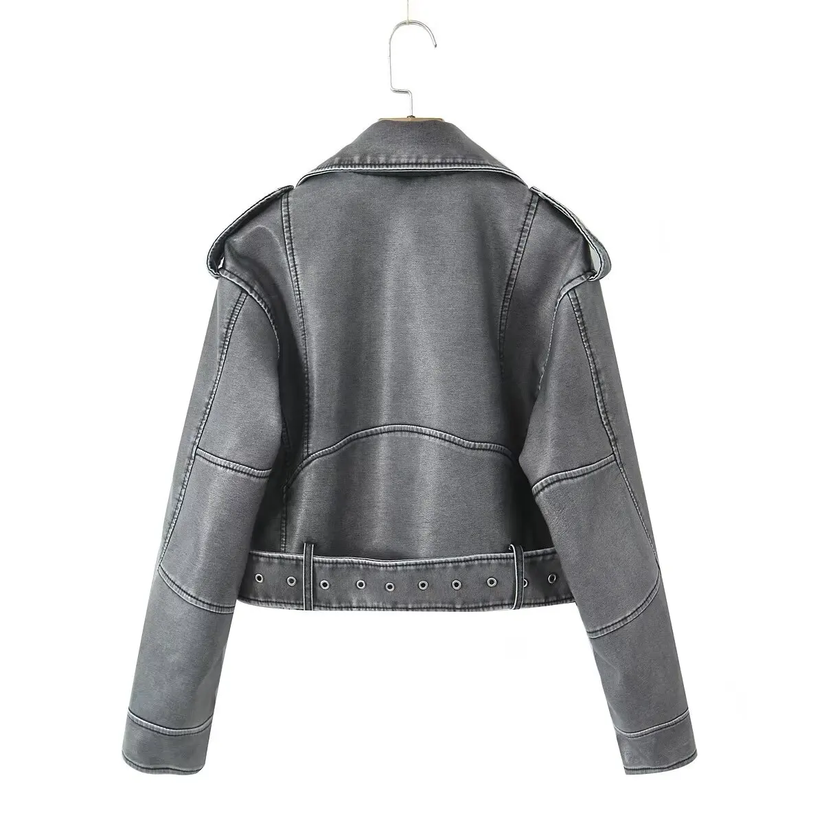 TRAF PU Leather Jacket Casual Lady Lapel Zipper Leather Jacket Motorcycle Coat Spring Autumn Women Faux Jacket