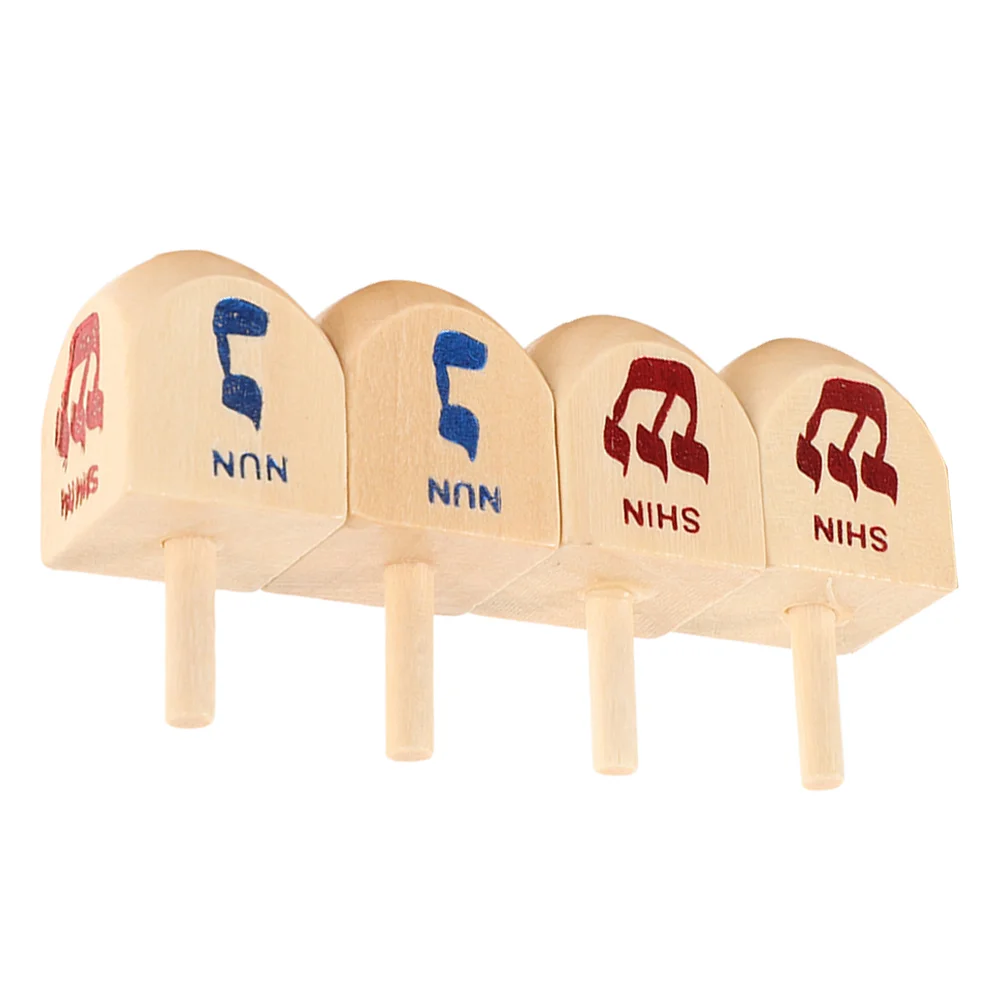 4Pcs Wooden Spinning Top Toys Wood Children Focus Dreidel Game Set Party Supplies Hanukkah Sevivon Chanukah Decorations