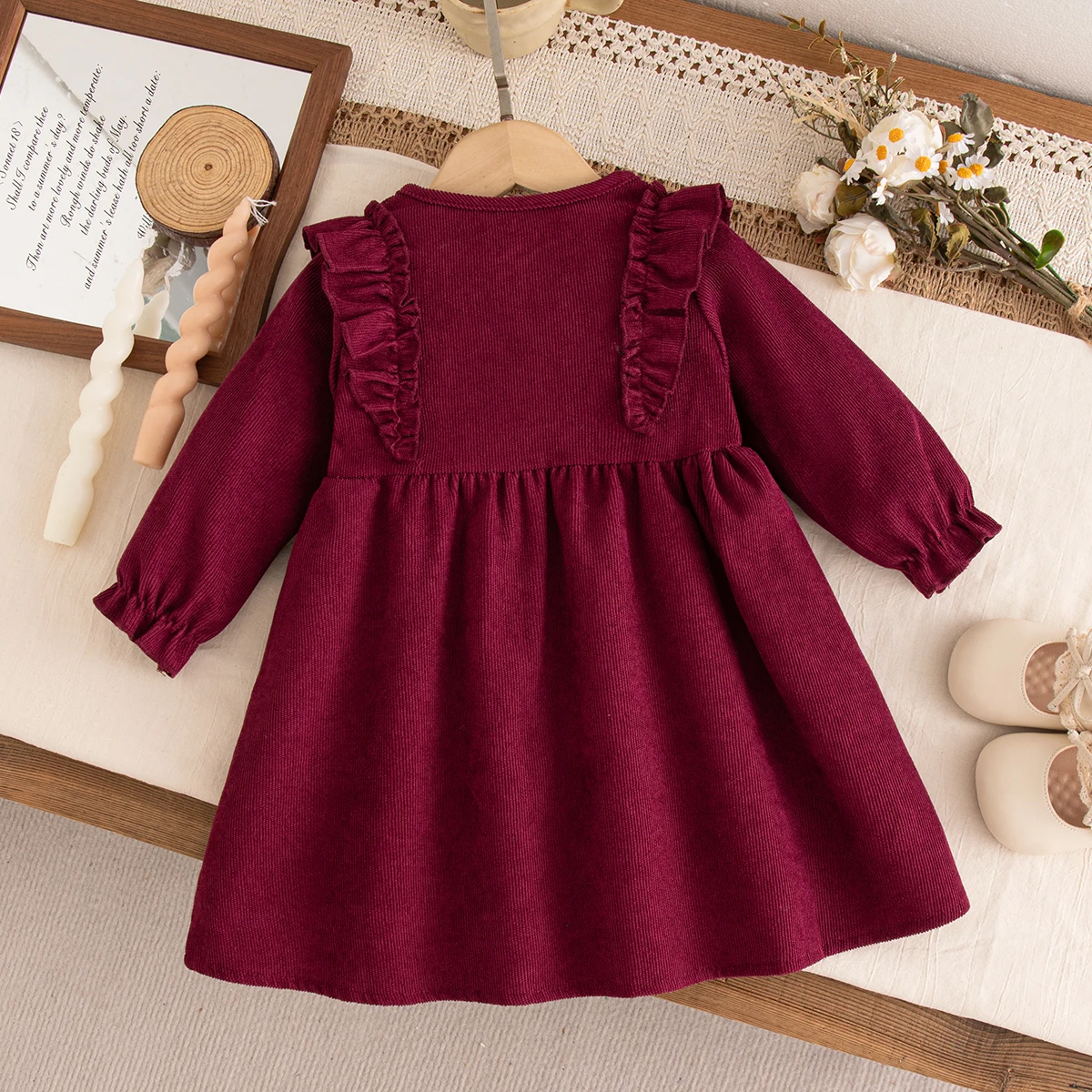 Frühling und Herbst Neues Blumenbesticktes Baby-Mädchenkleid Süße Kinderkleidung mit langen Ärmeln (6 Monate - 3 Jahre) – Detail 6