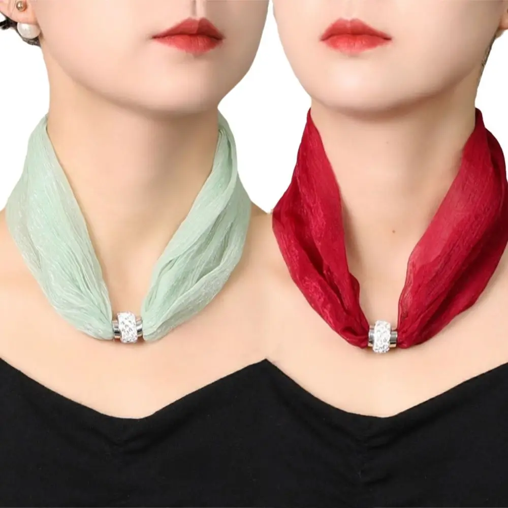 

Fashion Magnetic Buckle Women Scarf Solid Color Soft Style Scarf Silk Scarf