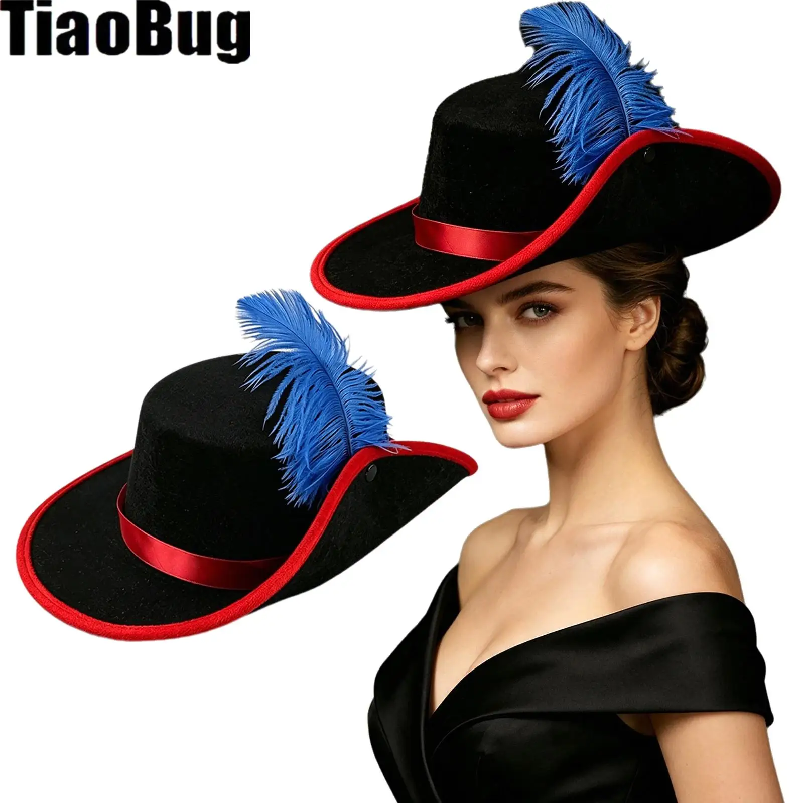 Unisex Adults Press Button Design Vintage Hat Cap with Faux Feather Decoration for Themed Party Cosplay Masquerade Halloween